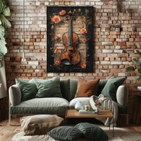Elegant Violin and Roses Art Print for Artistic Poster