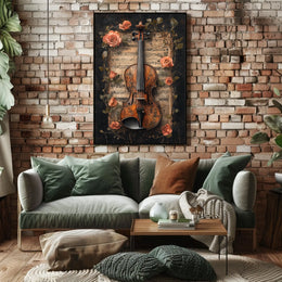Elegant Violin and Roses Art Print for Artistic Poster
