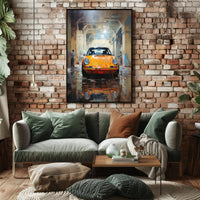 Yellow Sports Car Industrial Garage