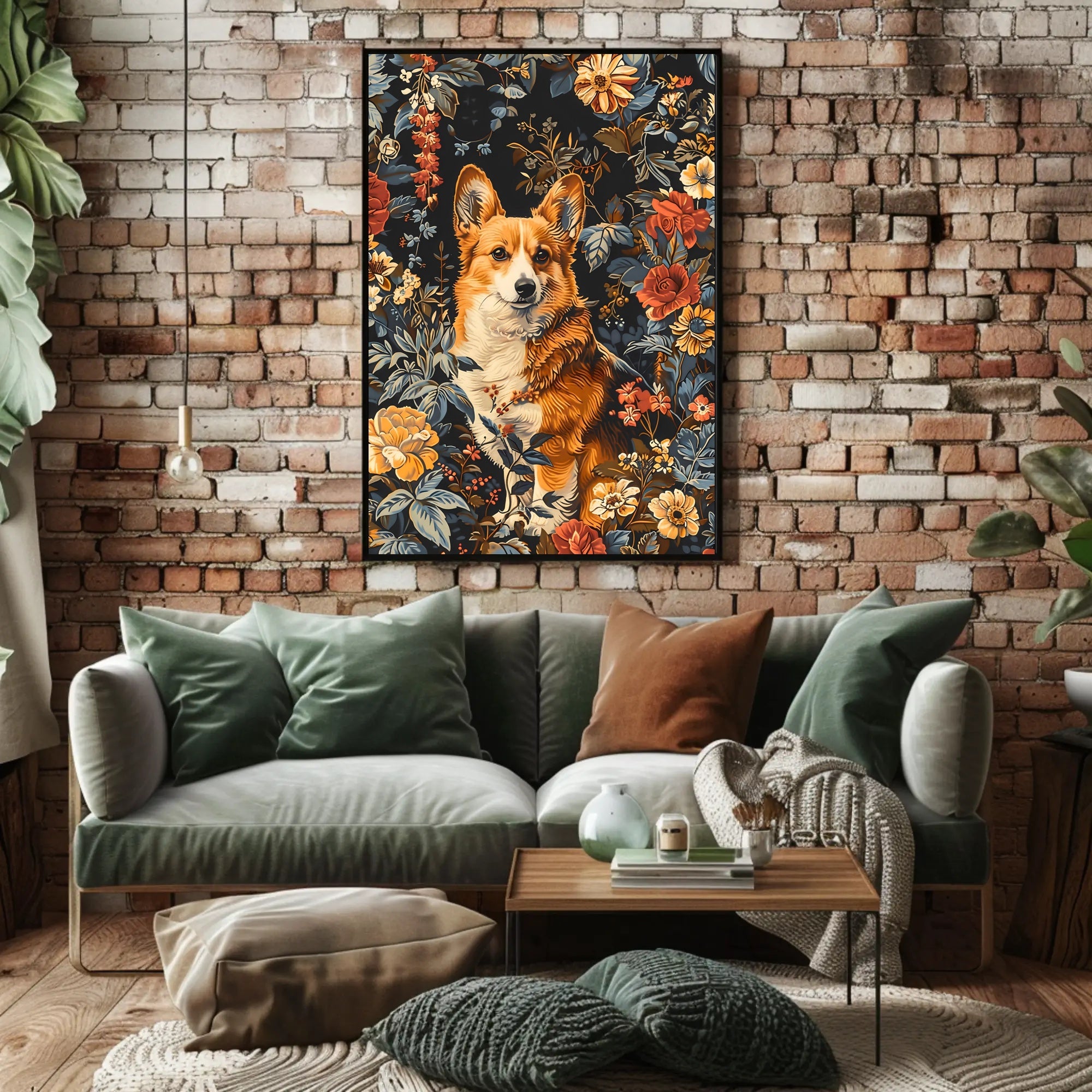 Floral Corgi Portrait Wall Art Print