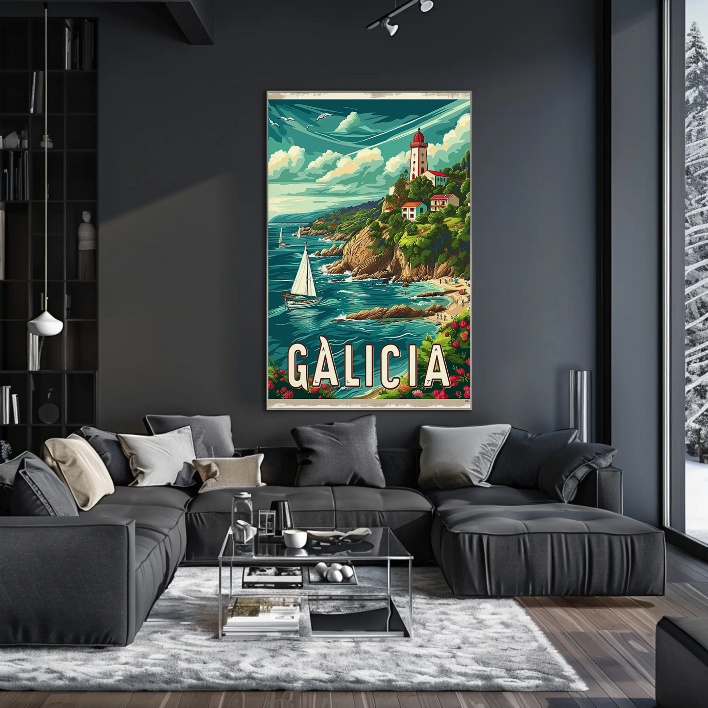 Galicia Sailing Lighthouse Coast Travel Poster