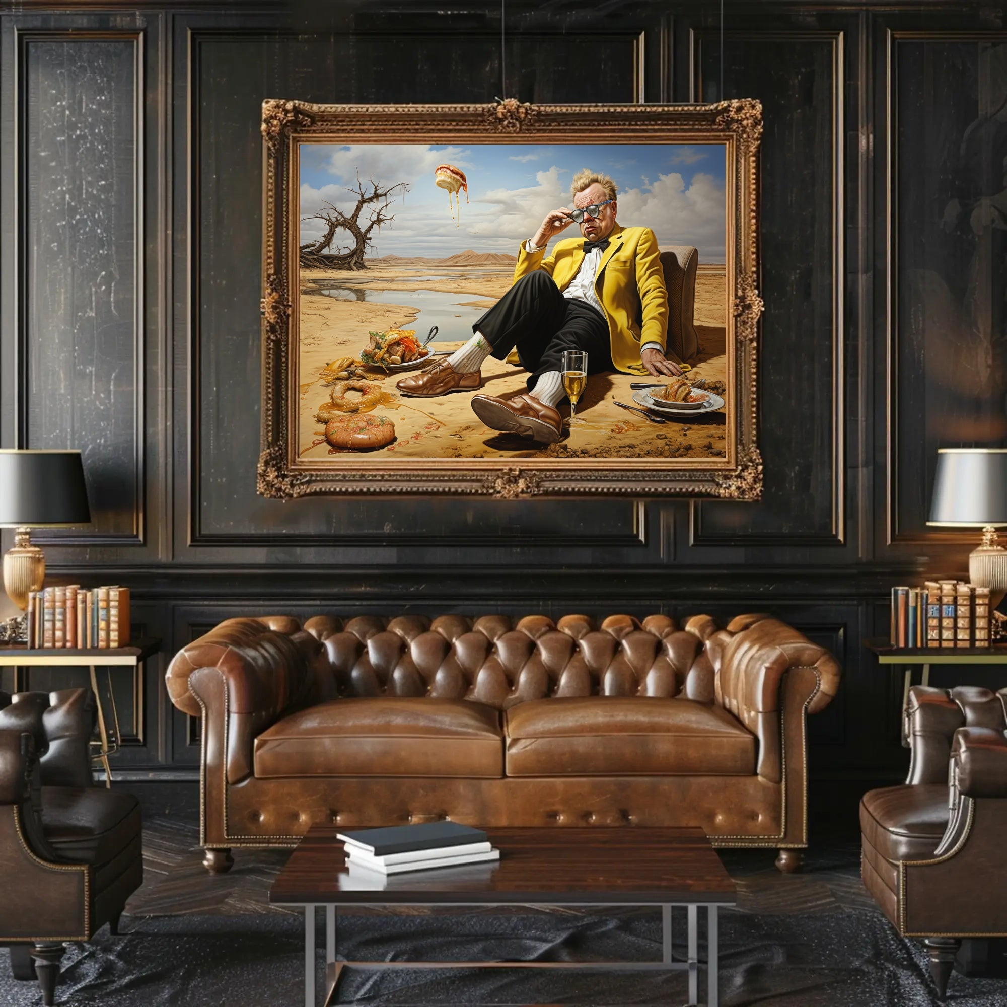 Desert Whimsy: Surreal Oasis Scene Artistic Poster