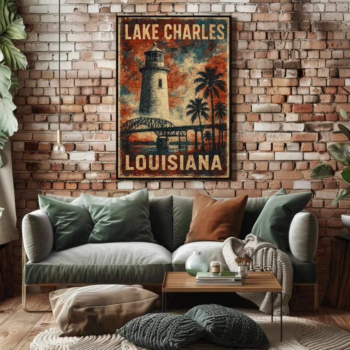 Vintage Louisiana Lighthouse Coastal Travel Poster