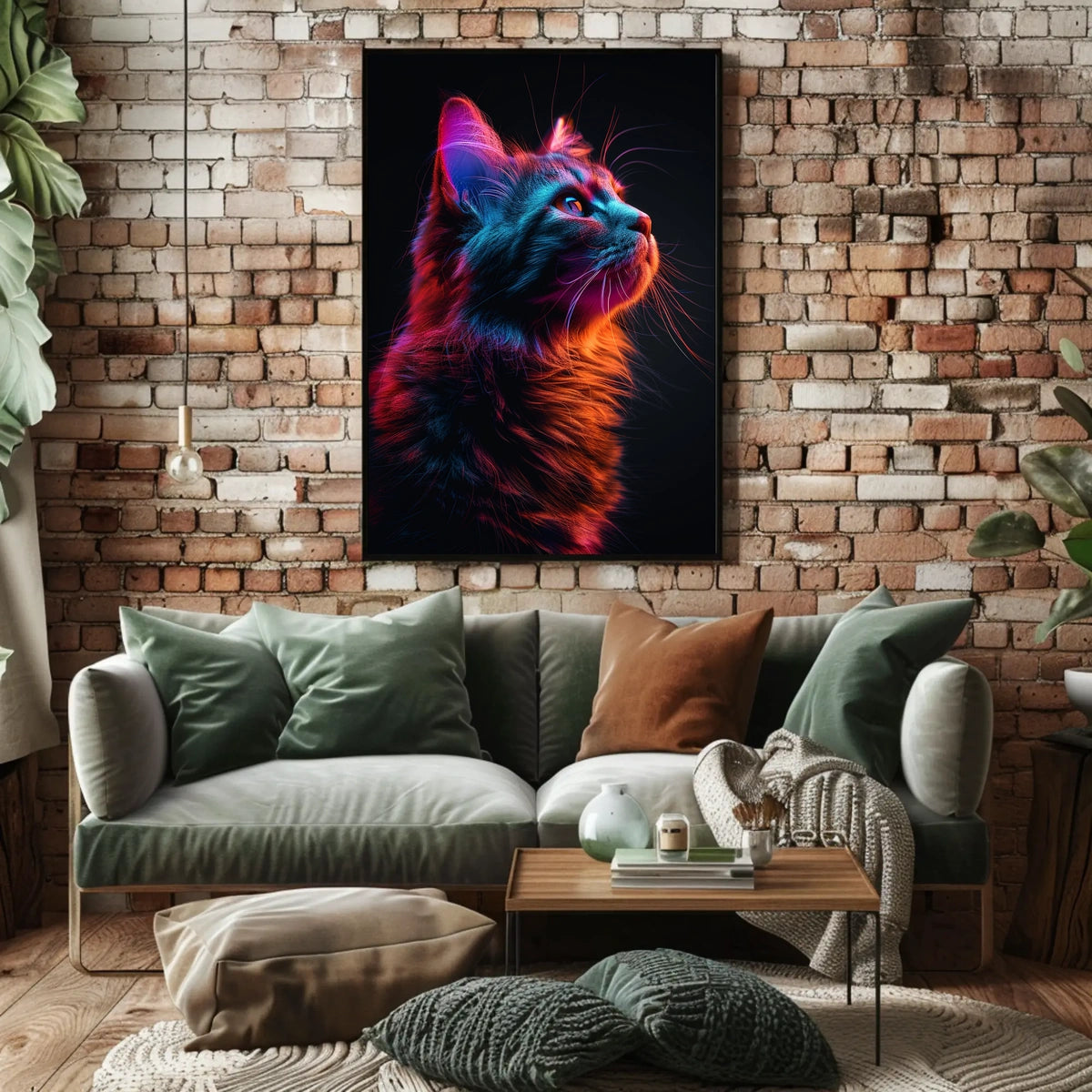 Neon Cat Portrait Poster