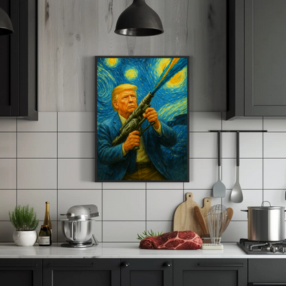 Donald Trump Starry Night Blaster Futuristic Action Vintage Travel Poster