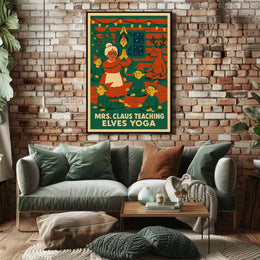 Mrs. Claus Teaching Elves Yoga Poster