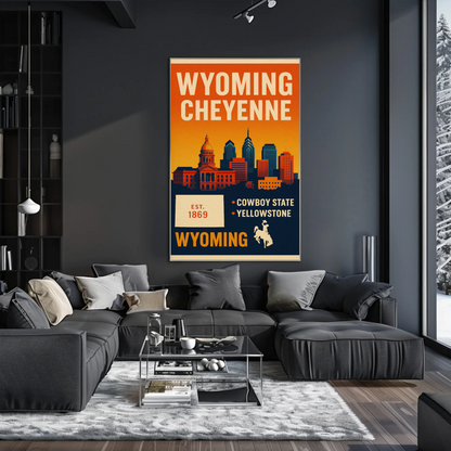 Wyoming Cheyenne Cowboy State Capitol Yellowstone Sunset Travel Poster