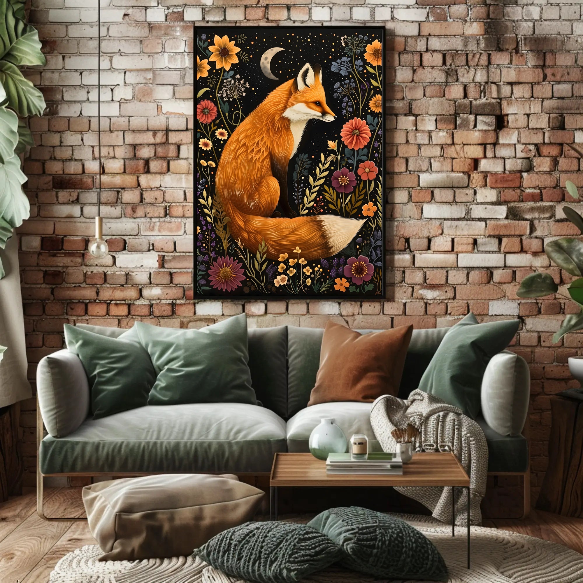 Whimsical Fox and Flora: Artistic Animal Poster