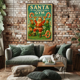 Santa's Whimsical Workout Festive Pop Culture Poster