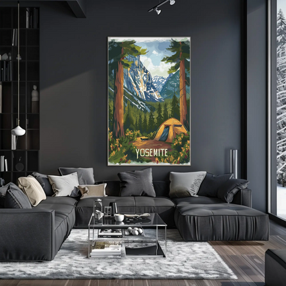 Yosemite National Park Tent View Travel Poster