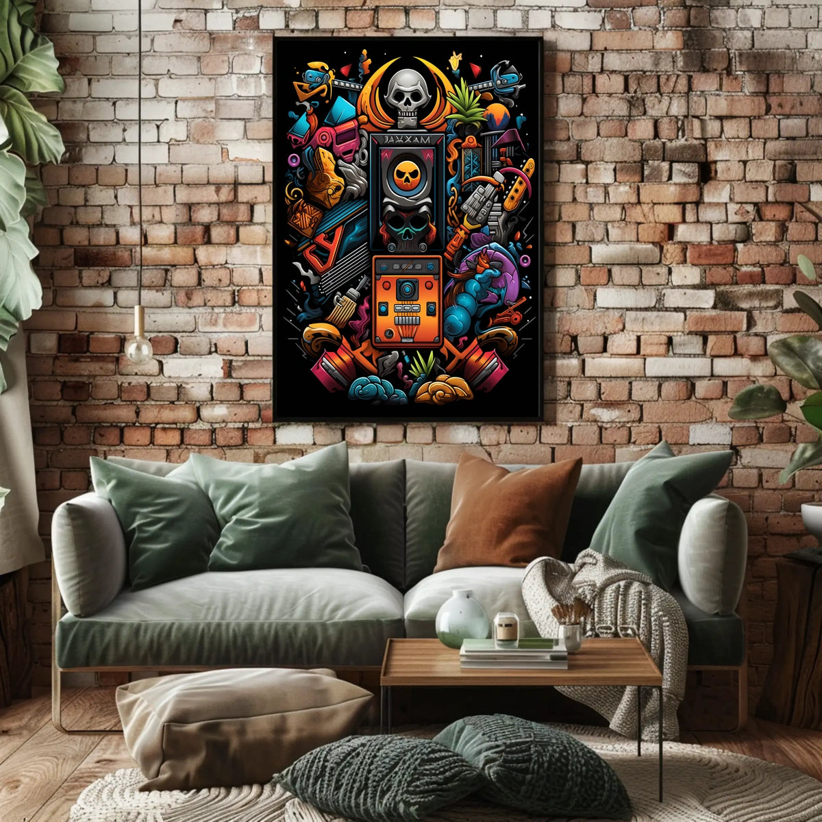 Vibrant Skull Surrealism: Modern Abstract Art Poster