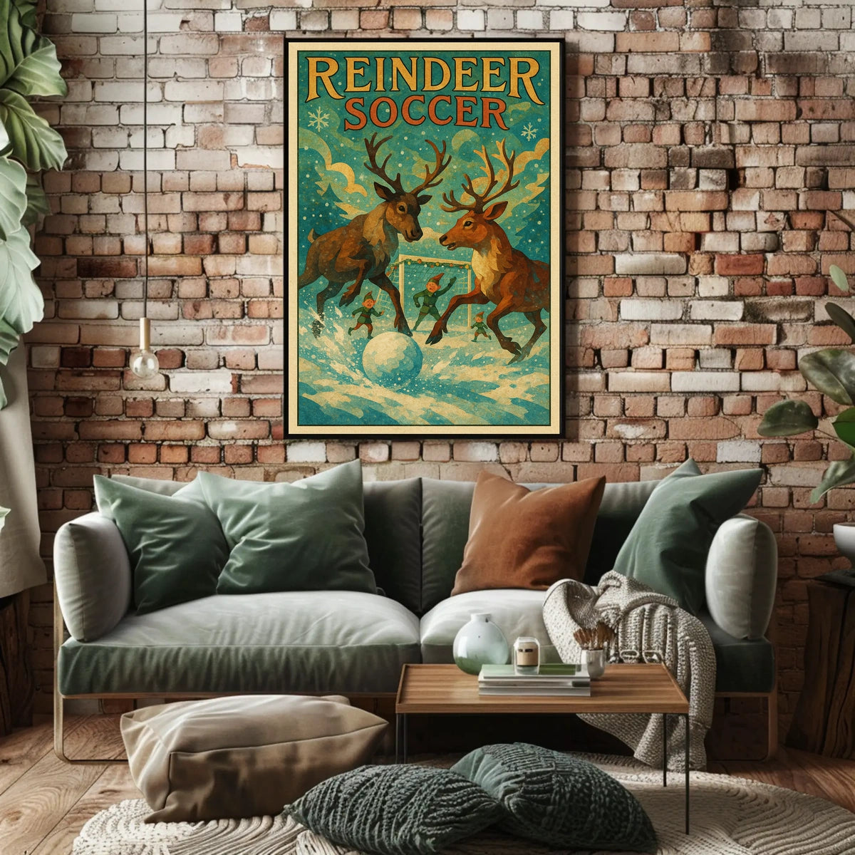 Reindeer Soccer: Whimsical Winter Fantasy Art Poster