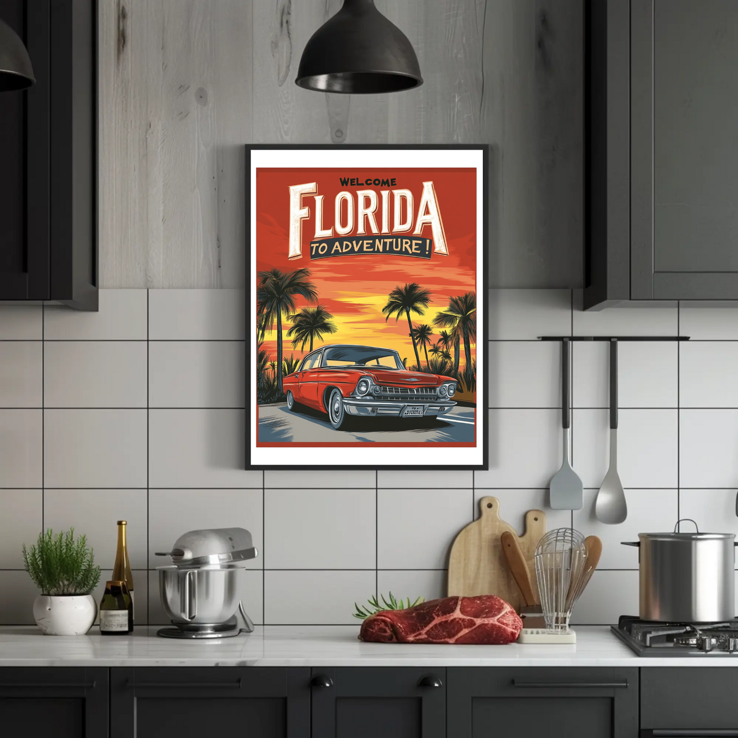 Florida Sunset Adventure Vintage Travel Poster
