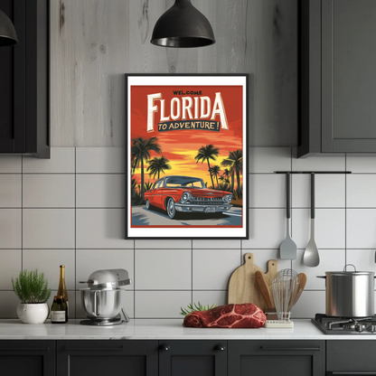 Florida Sunset Adventure Vintage Travel Poster