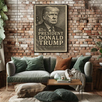 Donald Trump Resolute Legacy Monochrome Presidential Gaze Iconic Leader Portrait Poster