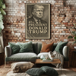 Donald Trump Resolute Legacy Monochrome Presidential Gaze Iconic Leader Portrait Poster