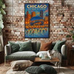 Chicago City Scene In Winter Landscape Wall Poster