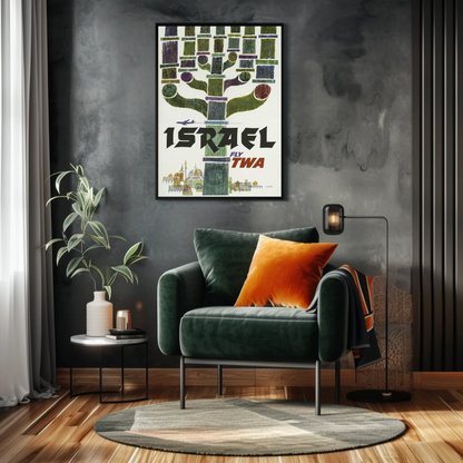 Visit Israel 1960s TWA Vintage Style Airline Travel Poster