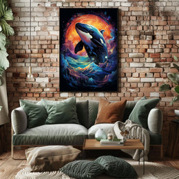 Whale in Cosmic Waves: Surreal Art Poster