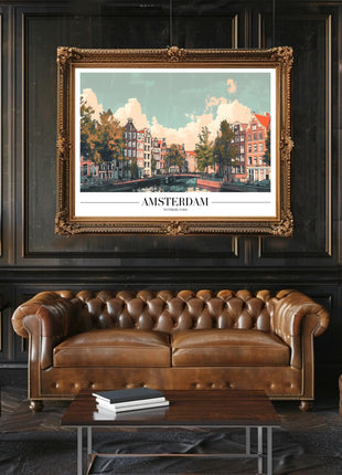 Amsterdam Canal Houses Scenic Travel Poster