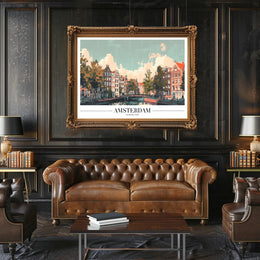 Amsterdam Canal Houses Scenic Travel Poster