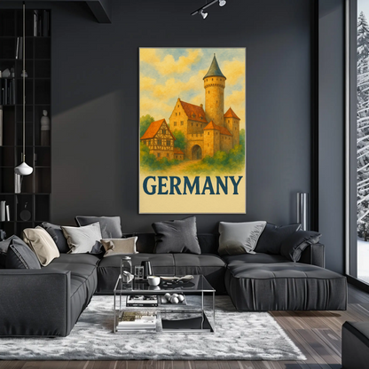 Germany Castle Village Watercolor Travel Poster