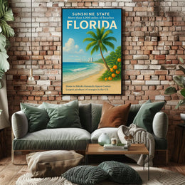 Florida Beaches and Space Exploration Vintage Travel Poster