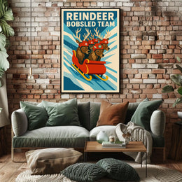 Reindeer Bobsled Team Poster