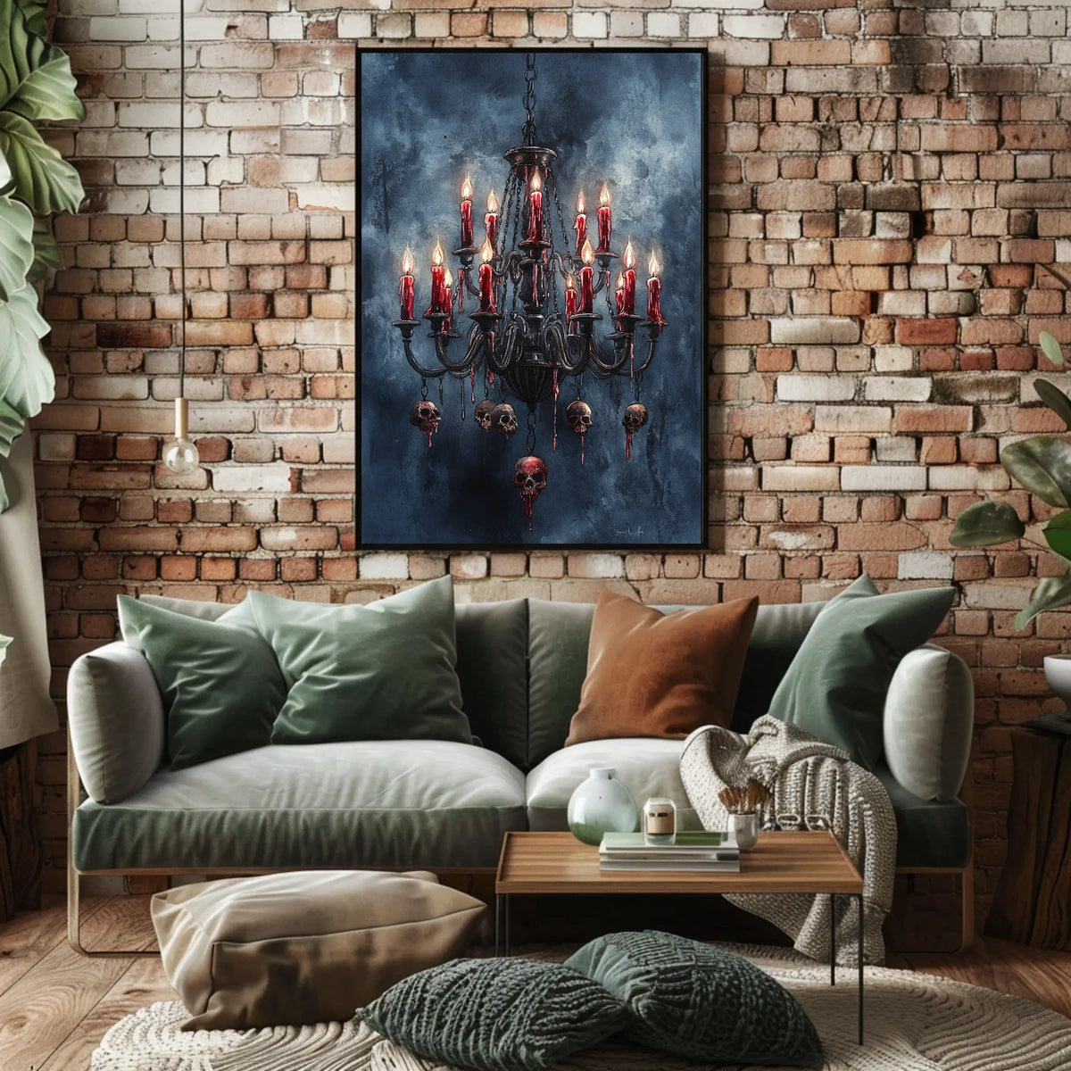 Gothic Chandelier with Skulls Abstract Poster