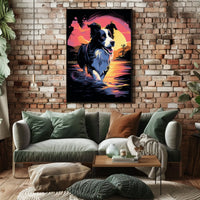 Fetching Border Collie Scenic Sunrise Dog Breed Poster