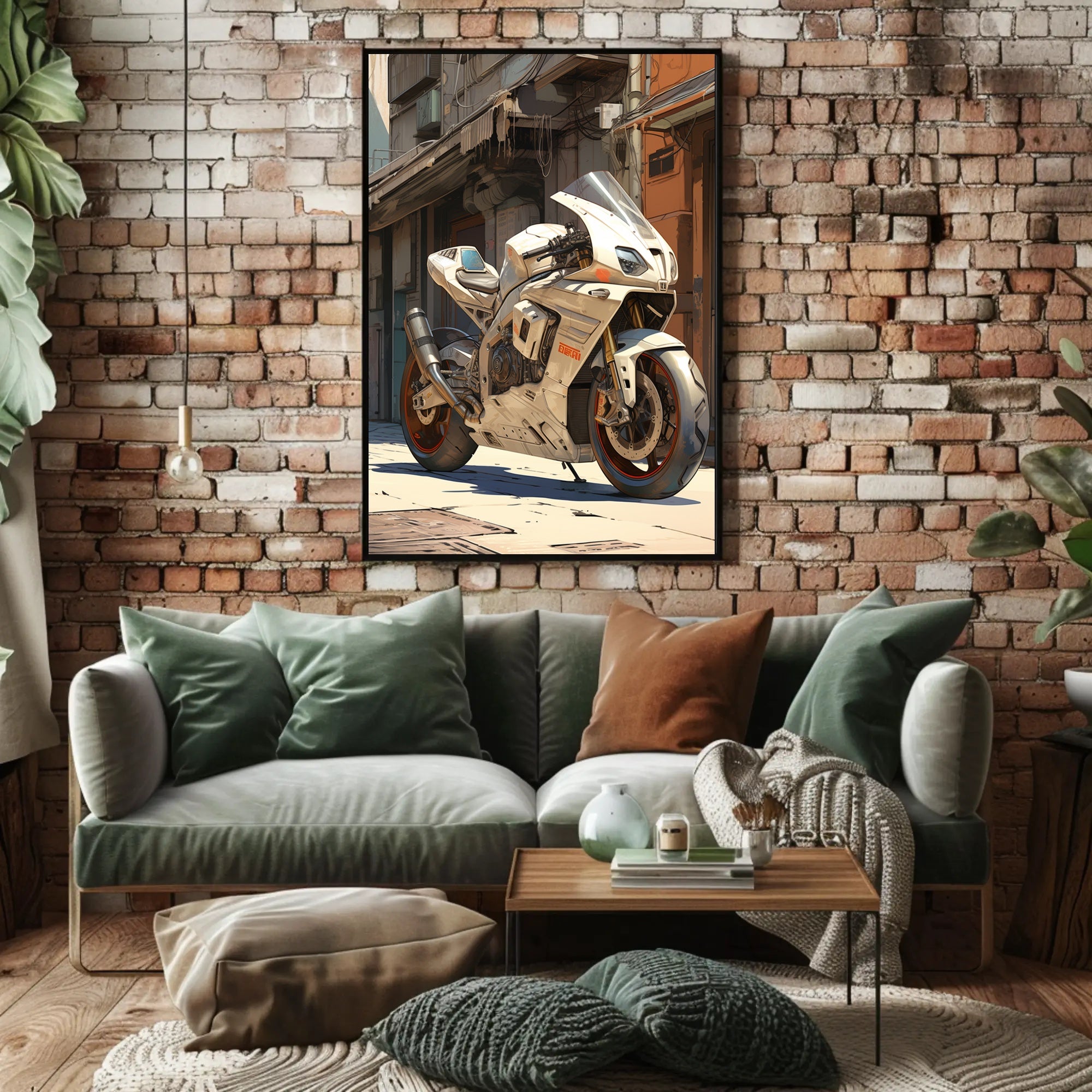 Futuristic Motorcycle In Urban Alley Poster PosterGoat