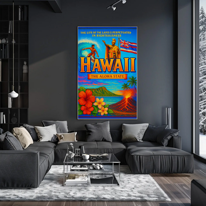 Hawaii Aloha State Surf Volcano Heritage Poster