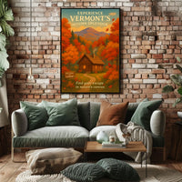 Autumn Cabin Vermont Nature Foliage Poster