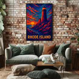 Rhode Island Lighthouse At Sunset Poster