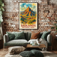 Badlands National Park Vibrant Watercolor Landscape Poster