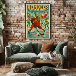 Reindeer Ice Hockey Christmas Wonderland Sports Poster