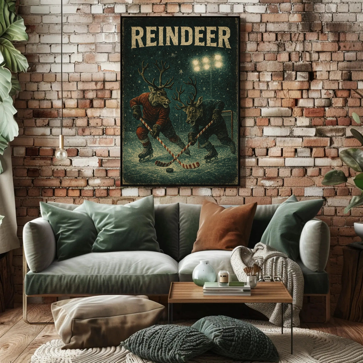 Festive Reindeer Ice Hockey Match - Fantasy or Mythology Poster
