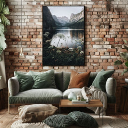 Serene Alpine Lake Photorealistic Nature Poster Art