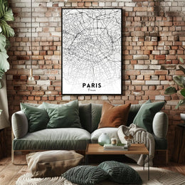 Minimalist Black and White Paris Map Urban Poster