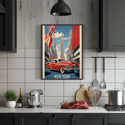 New York American Dream Cars Vintage Travel Poster