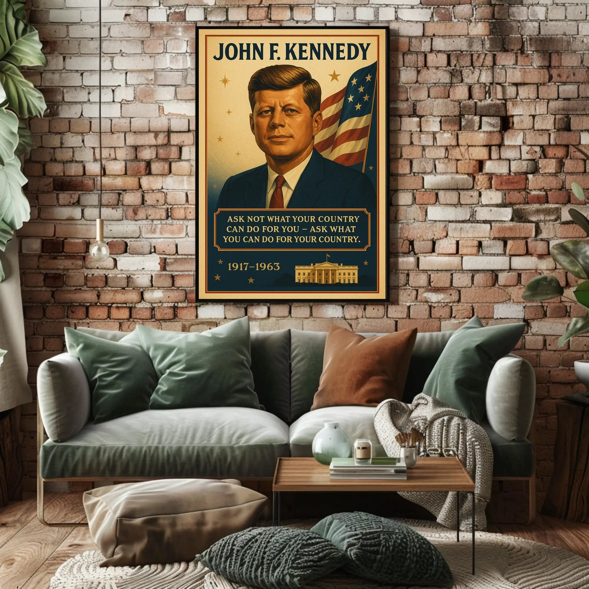 JFK Patriotic Vintage Poster with Inspirational Quote
