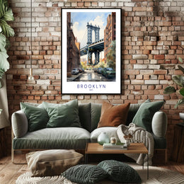 Brooklyn Bridge Watercolor Urban Cityscape Poster PosterGoat