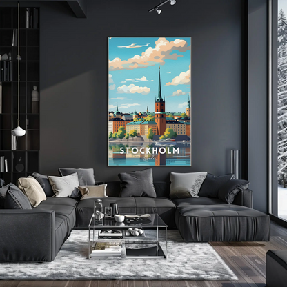 Stockholm Waterfront Skyline Travel Poster