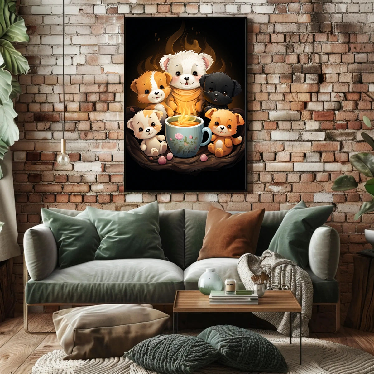 Whimsical Puppies Tea Time Art Poster Print