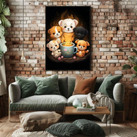 Whimsical Puppies Tea Time Art Poster Print