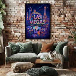 Las Vegas Poster Neon Lights Wall Art For Living Rooms