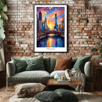 Chicago Skyline At Sunset Poster