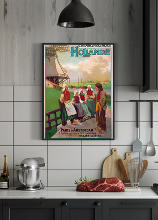Paris To Amsterdam Windmills Costume Vintage Travel Poster