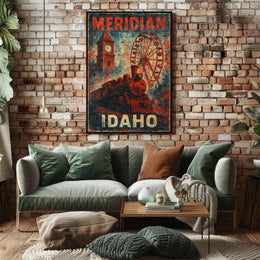 Meridian Idaho Steam Locomotive Vintage Poster
