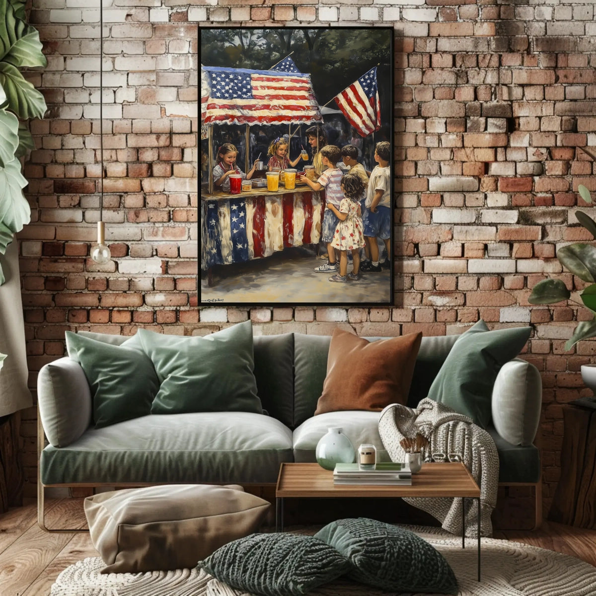 Whimsical American Flag Lemonade Stand Scene Poster
